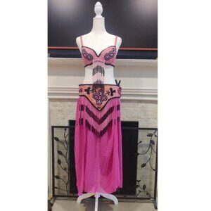 NWOT Pink Belly Dance Costume Set | Beaded Bra & Skirt | Professional Performanc